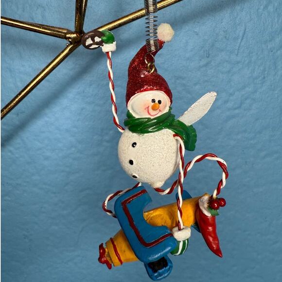 Vintage Snowman Ornament Snowman Flying an Airplane Spring Ornament - Picture 3 of 3